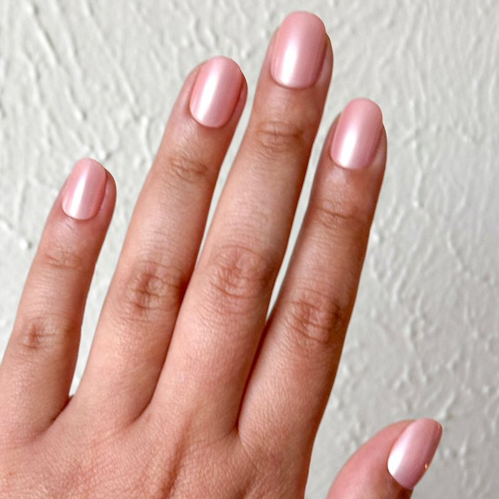 Candy Floss | Extra Short | Round - Tab Press-On nails in soft shimmery pink for easy at-home manicure look