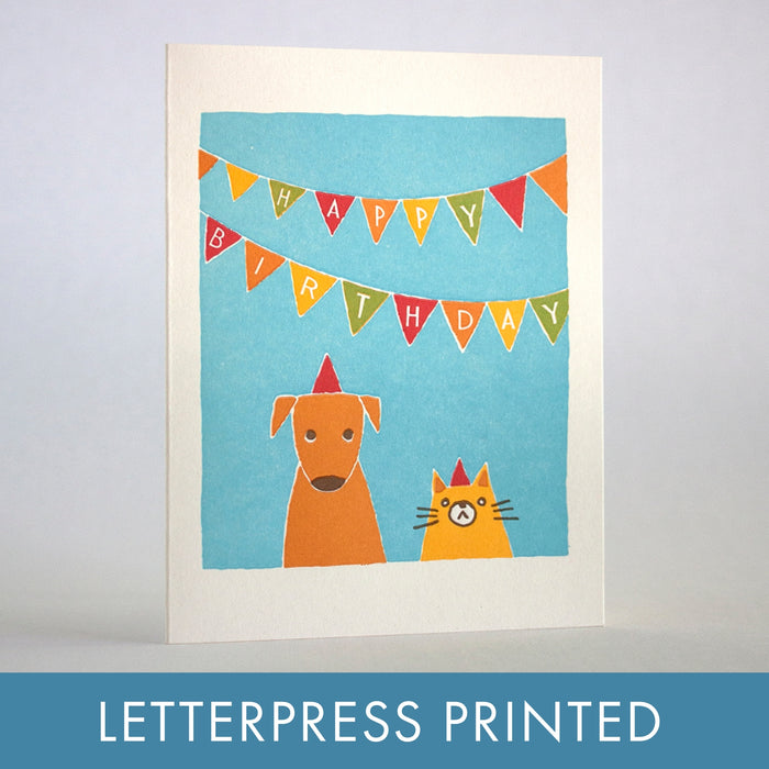 Cat & Dog Bday Letterpress Card