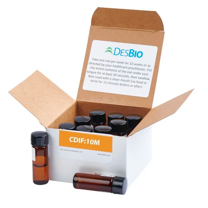 CDIF:10M (formerly Clostridium Difficile Series Therapy 10M) by DesBio, series symptom relief, Clostridium Difficile, uncontrollable diarrhea, intestinal cramping and fevers