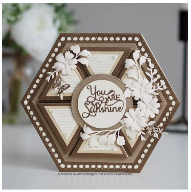Creative Expressions - Jamie Rodgers Canvas Collection - Triangle. Use the Creative Expressions Jamie Rodgers Canvas Collection Triangle die set to create easy to build canvas and frame effects on your projects. They are easy to construct and incredibly versatile, simply fold on the score lines and glue to create focal points for your projects. Includes 4 dies. Size: 3.5" x 3.2". Available at embellishaway.ca in Bowmanville Ontario Canada. Card Example