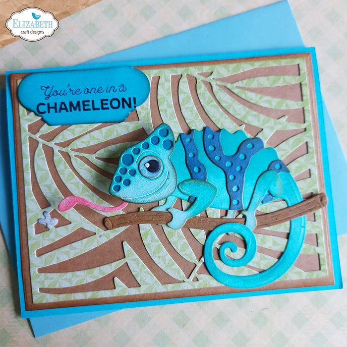 Elizabeth Craft - Metal Die - Spy The Chameleon. Elizabeth Craft dies will give an added touch to any paper project and are compatible with most die-cutting machines. Available at Embellish Away located in Bowmanville Ontario Canada. Example by brand ambassador.