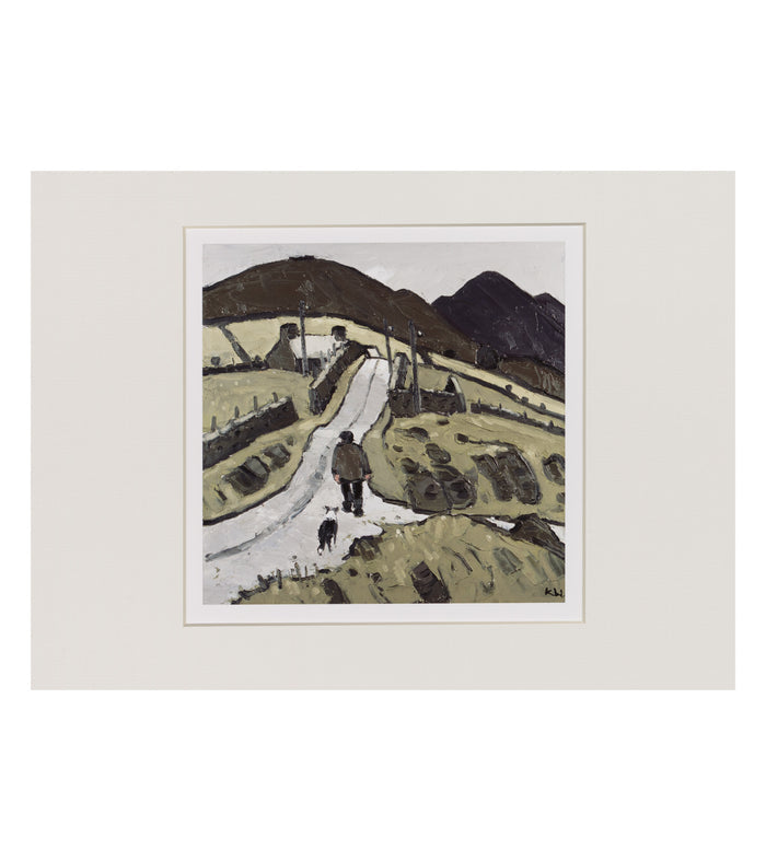 Farmer with following Dog - Sir Kyffin Williams Mounted Print