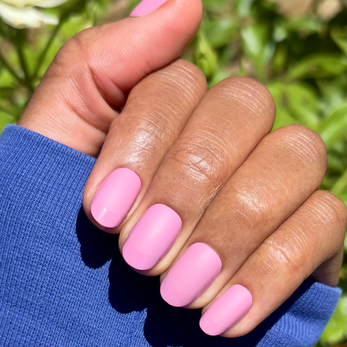 Glossy Tip Rosy French - Press-On | Short | Round with matte rosy base and subtle glossy french tips for easy at-home mani