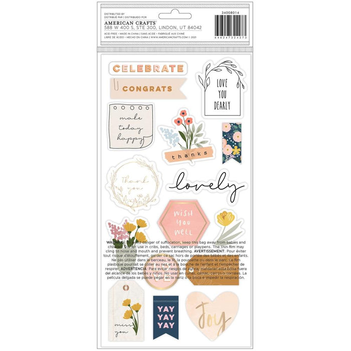 American Crafts - Jen Hadfield - Peaceful Heart - Thickers Stickers - 134/Pkg - Phrase. Imported. Available at Embellish Away located in Bowmanville Ontario Canada.