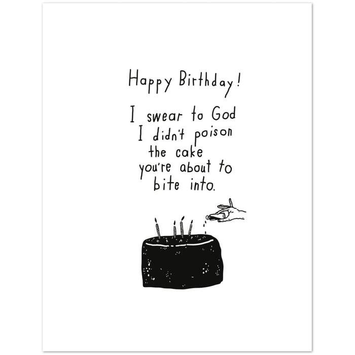 Birthday card with Happy Birthday text and black cake candle illustration