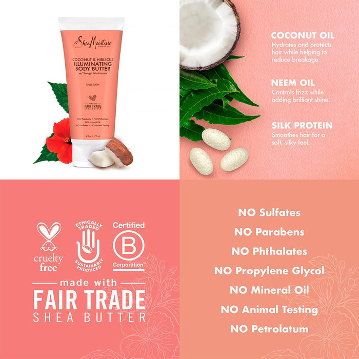 Shea Moisture Coconut n Hibiscus Illuminating Body Butter 6oz - ikatehouse