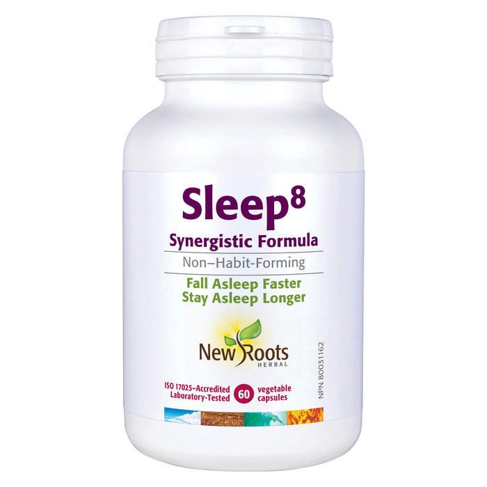 Bottle of New Roots Sleep⁸ 60 Vegetable Capsules