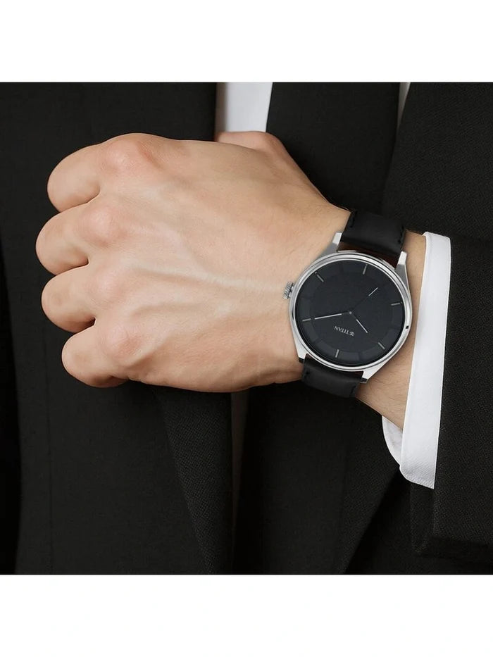 Titan Workwear Round Black Dial Analog Watch - NU1802SL11