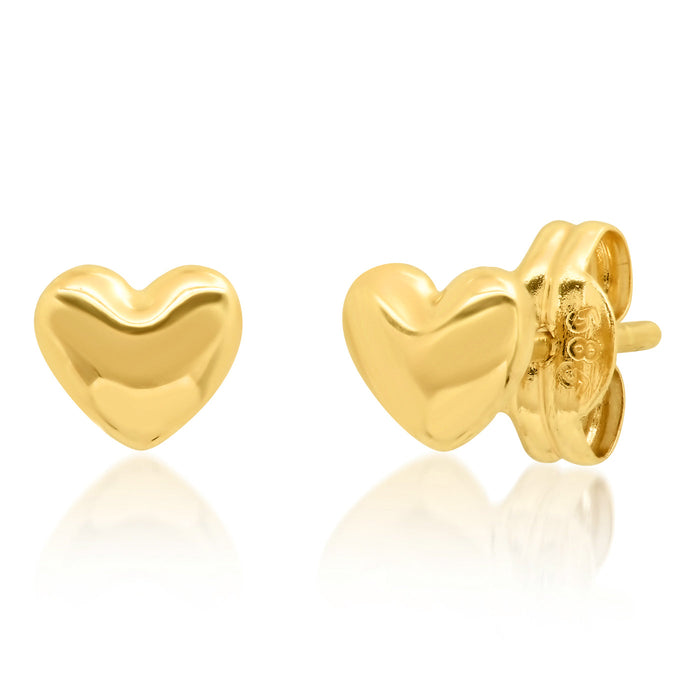 Gold heart stud post earrings, polished heart with butterfly back