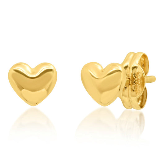 Gold heart stud post earrings, polished heart with butterfly back
