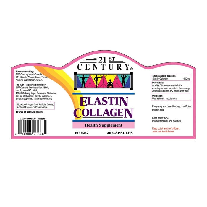 21st Century Elastin Collagen 600mg 30`s