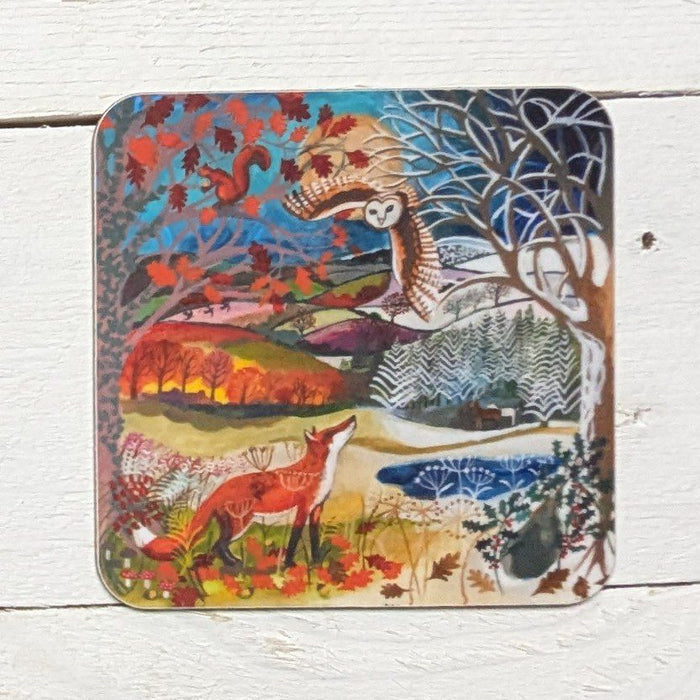 'Autumn to winter' Square Coaster by Lizzie Spikes