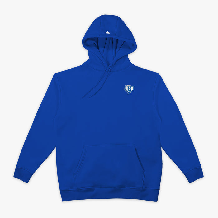 Blue Baseline hoodie — front view
