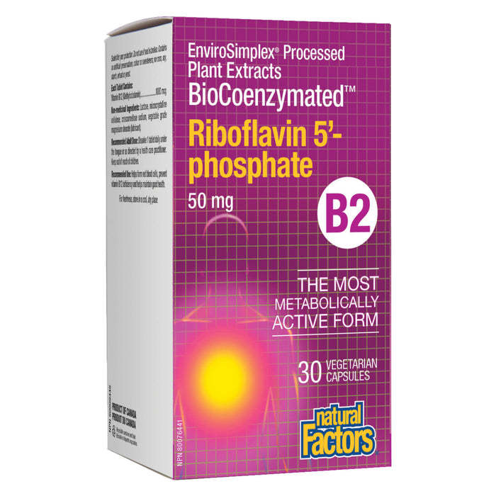 Box of Natural Factors BioCoenzymated B-2 Riboflavin 5' - Phosphate 50 mg 30 Vegetarian Capsules
