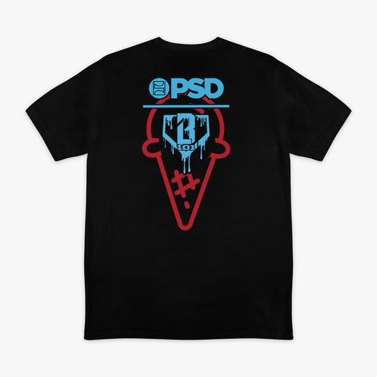 Black BL 101 X PSD Scoops graphic tee — back view