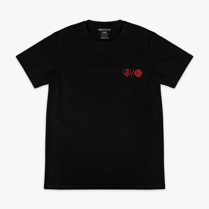 Black BL 101 X PSD Scoops graphic tee — front view