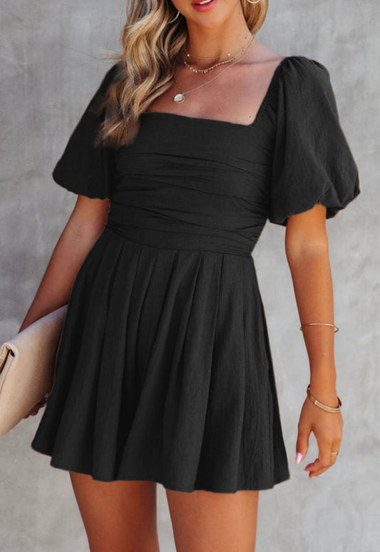Black Puff Sleeve Romper