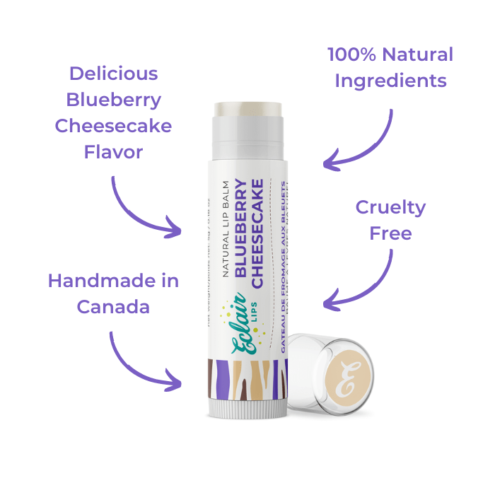 Eclair Blueberry Cheesecake lip balm, natural ingredients, cruelty-free