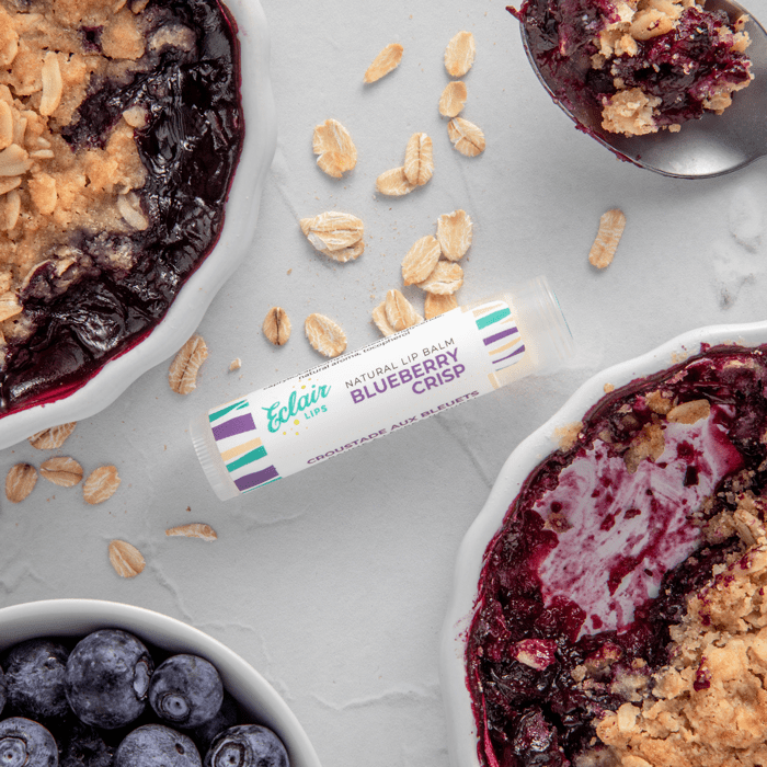 Blueberry crisp with Eclair lip balm - cashmereandcocktailsblog