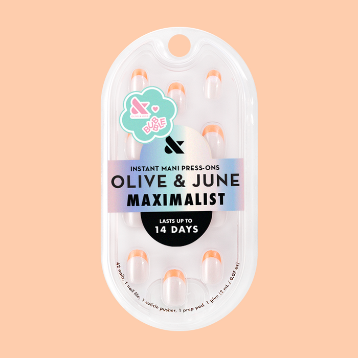 Bounce Back Chrome French - Press-On | Extra Short | Round with shiny orange tangerine tips for easy at home manicure