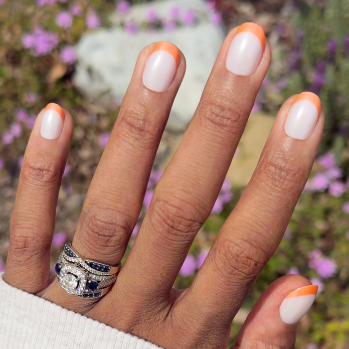 Bounce Back Chrome French - Press-On | Extra Short | Round nails with shiny orange tangerine chrome tips for easy mani