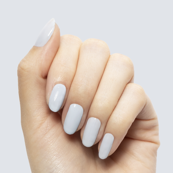 BP - Gel shown on natural nails in a smooth, icy light blue shade for a long-lasting manicure by Olive and June