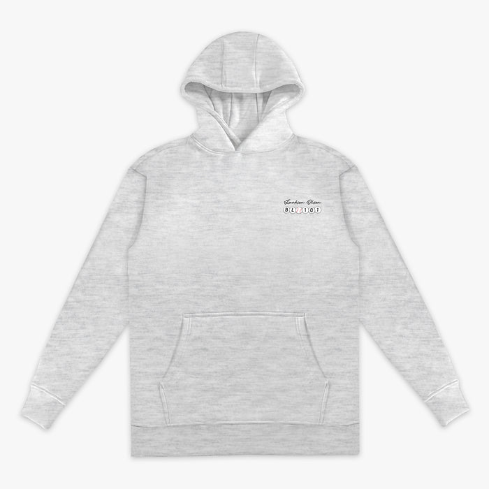 Gray hoodie with a Jackson Olson BL101  logo on a white background