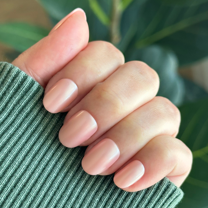 Candy Floss | Extra Short | Round - Tab Press-On nails in soft shimmery pink for an easy at-home mani look