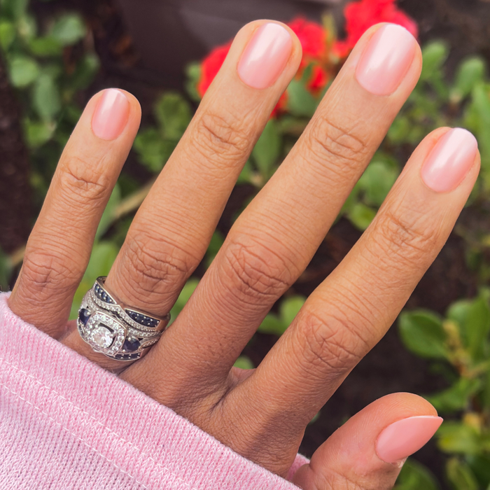 Candy Floss | Extra Short | Round - Tab Press-On nails in soft shimmery pink for polished at-home manicure look