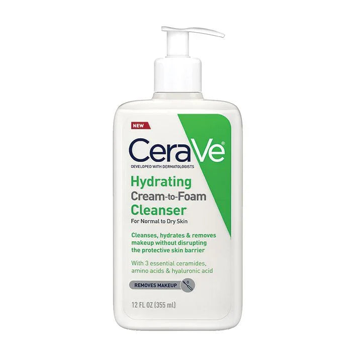 CeraVe Hydrating Cream-to-Foam Cleanser – 335ml | Gentle Hydration & Deep Clean for Normal to Dry Skin