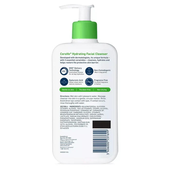 CeraVe Hydrating Facial Cleanser – 355ml | Gentle Cleanser for Normal to Dry Skin