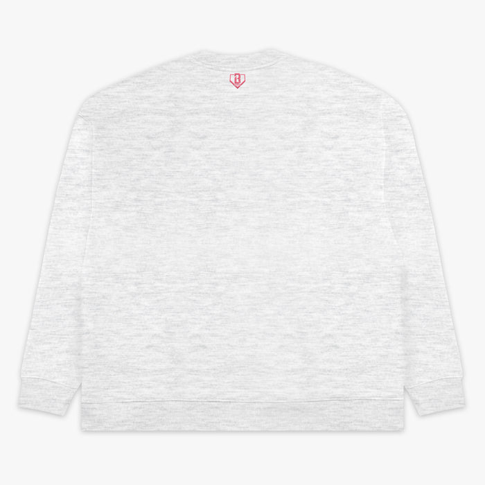 Gray youth crewneck with “Cherry Blossoms Established” design — back view