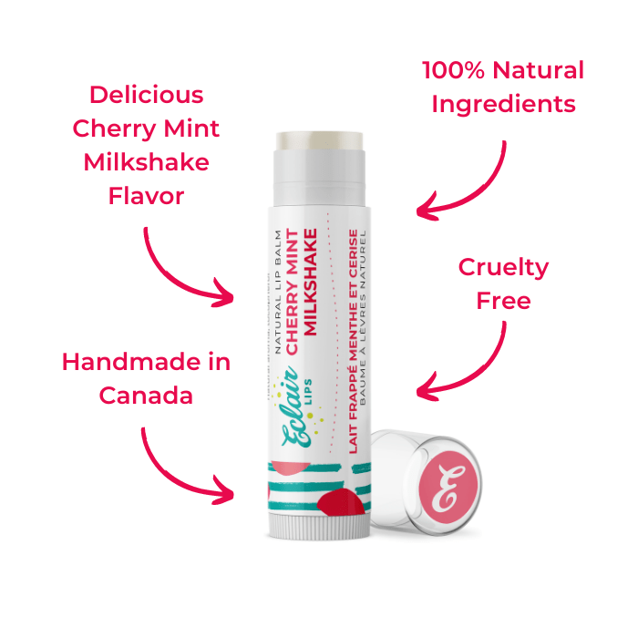 Eclair Lips Cherry Mint Milkshake lip balm - handmade in Canada, cruelty-free.