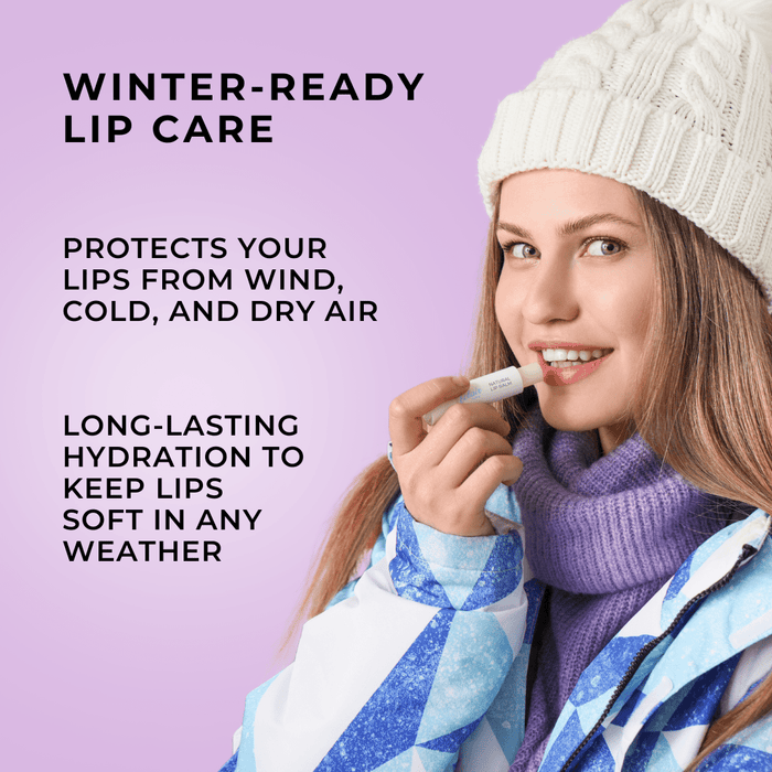 Winter lip balm for soft, protected lips in cold weather.