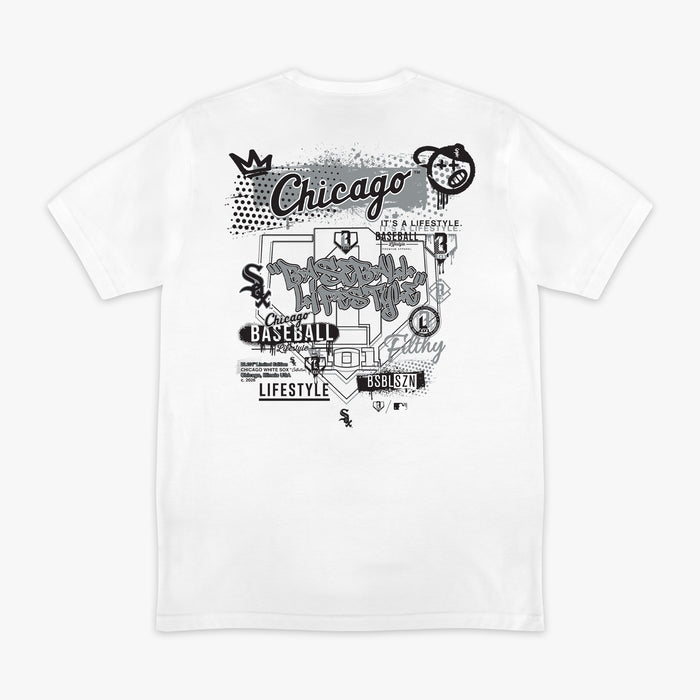 Graphic tee with “Chicago White Sox Drip” design — back view