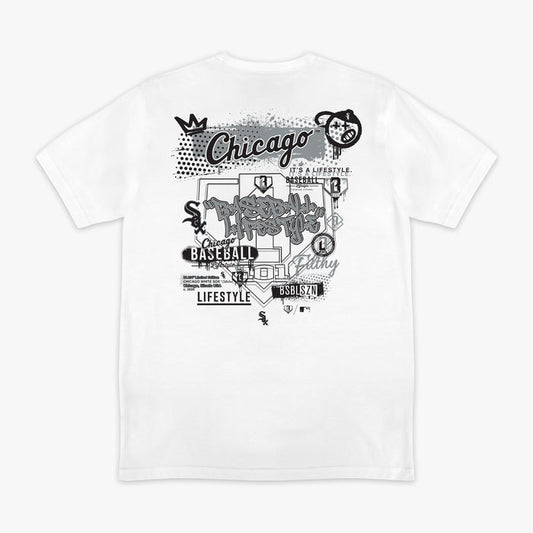 Graphic tee with “Chicago White Sox Drip” design — back view