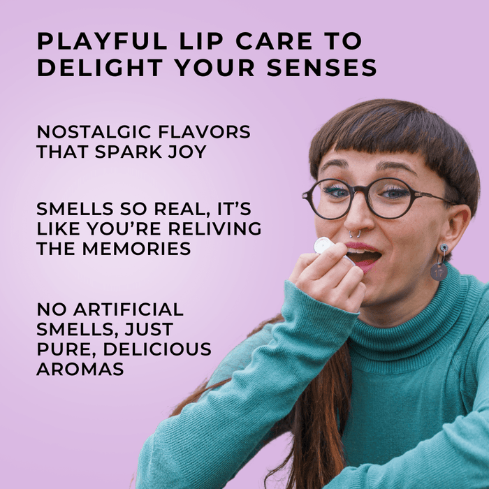 Woman applying flavored lip balm
