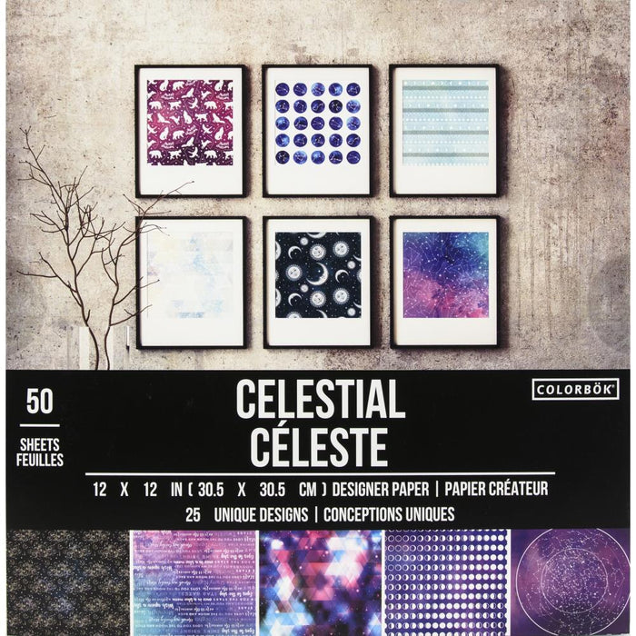 Colorbok - Designer Paper 12"X12" - Celestial. Create beautiful paper creations with the stunning papers found in Colorbok's Celestial paper pad. Each pad includes 25 unique designs (2 sheets per design). All sheets are single sided. Available at Embellish Away located in Bowmanville Ontario Canada.