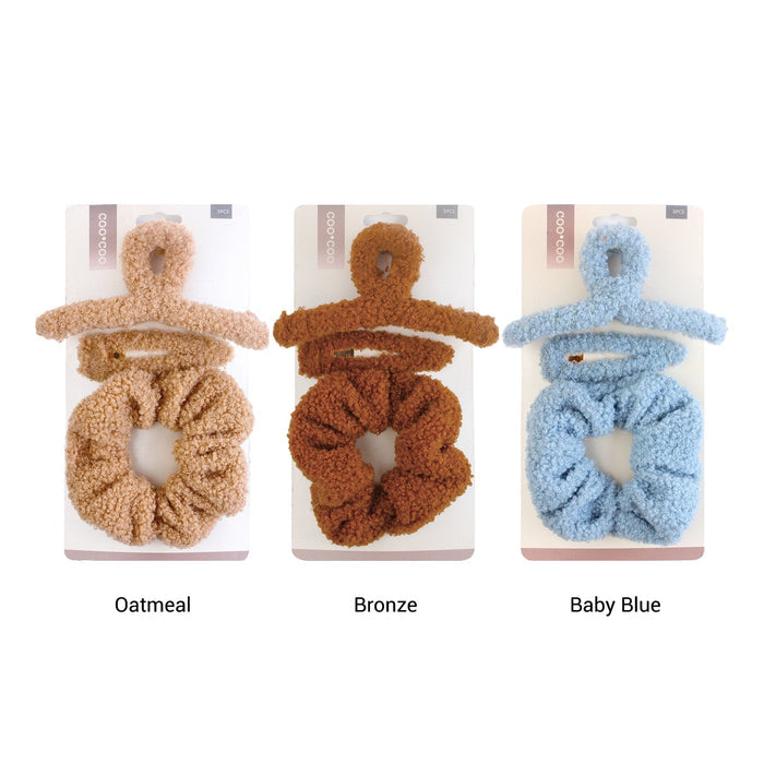 Coo Coo Plush Claw Clip & Pin & Scrunchie Set 3pcs - ikatehouse