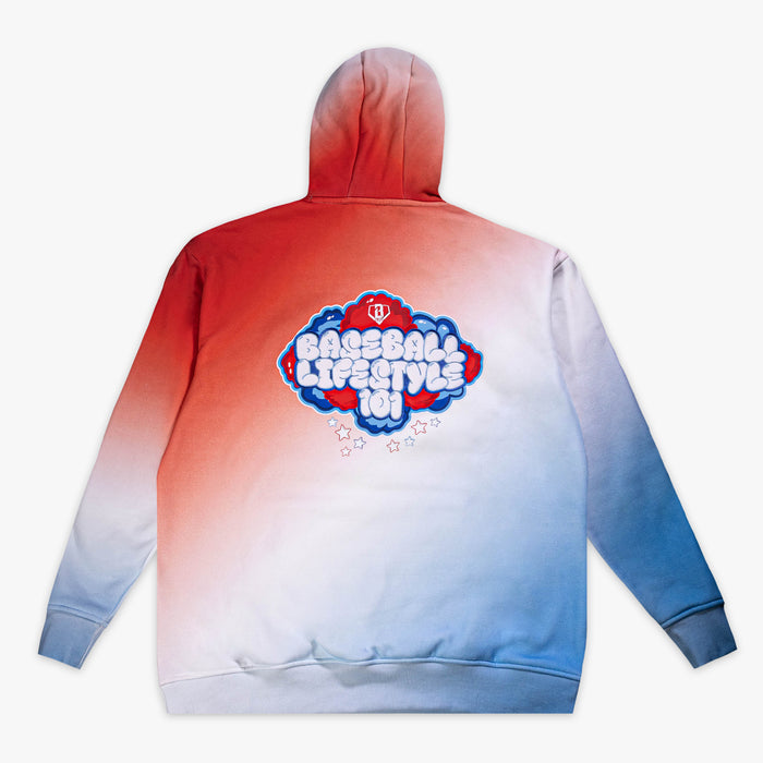 Red, white & blue Cotton Candy USA youth hoodie — back view