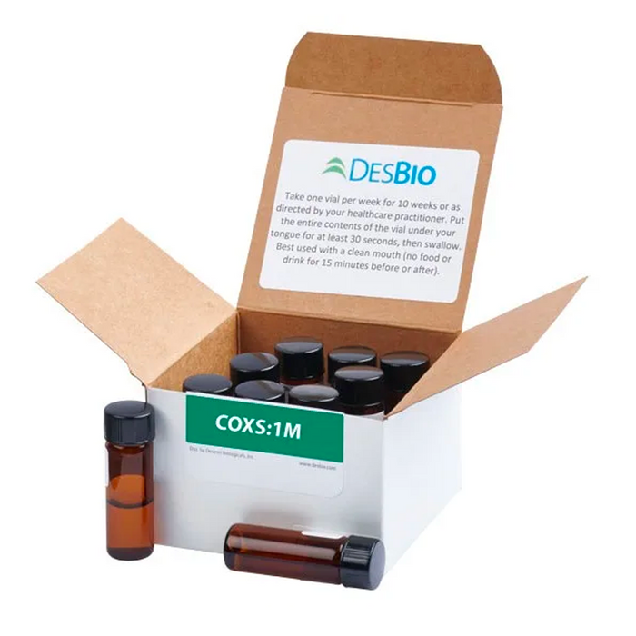 COXS:1M (formerly Coxsackie Series Therapy 1M) by DesBio for relief of symptoms related to Coxsackie presence including fatigue, joint pain, and headaches.