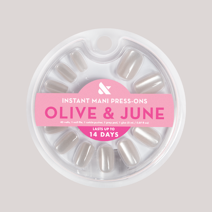 Cream Velvet - Press-On | Short | Squoval soft white shimmer press-on nails with velvet finish for easy at-home mani