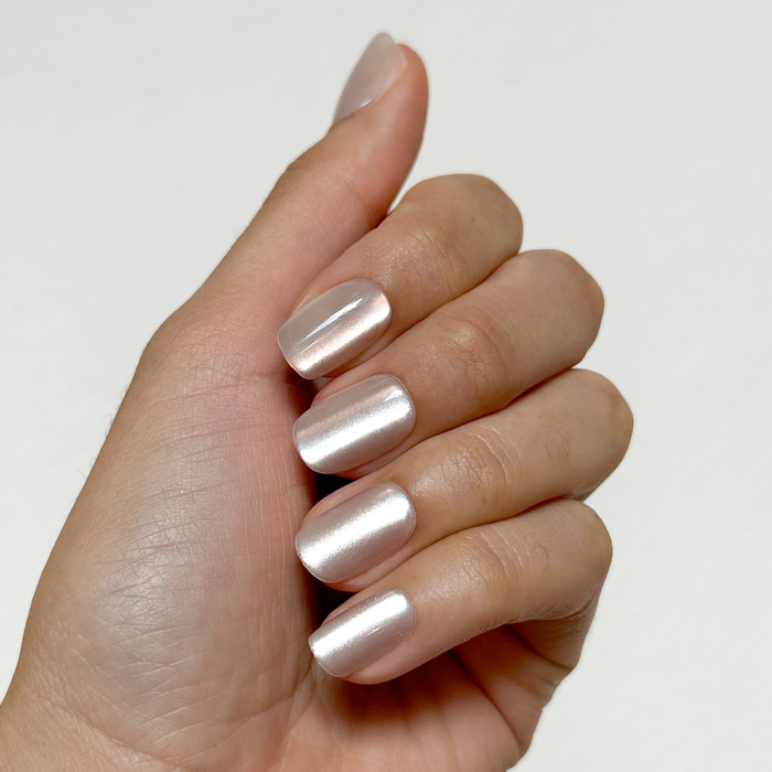 Cream Velvet - Press-On | Short | Squoval soft white shimmer press-on nails with velvet texture for easy at-home mani