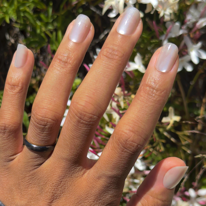 Cream Velvet - Press-On | Short | Squoval soft white shimmer short squoval press-on nails for easy at-home mani