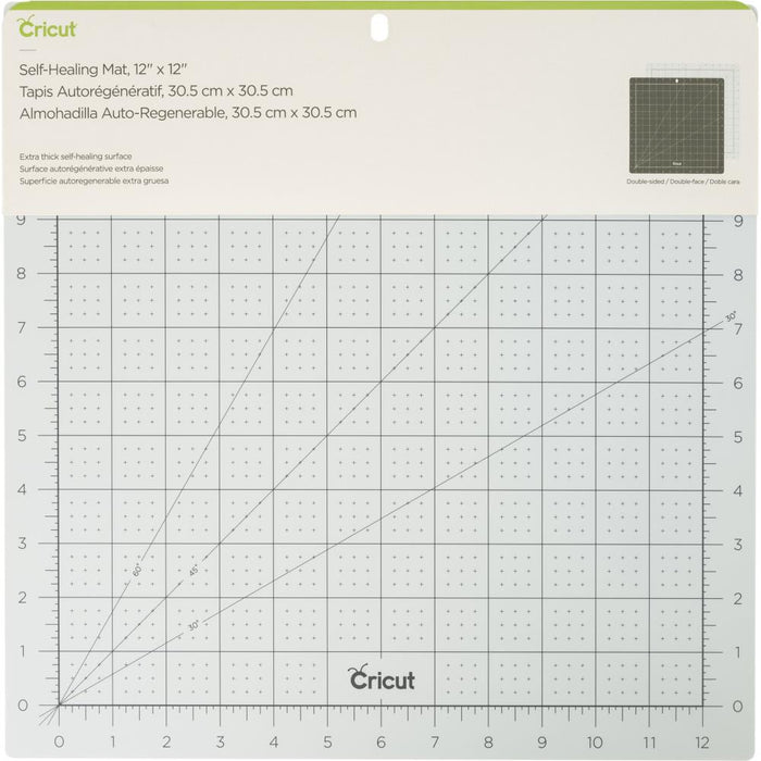Cricut - Self Healing Cutting Mat 12"X12" - Blue. This double-sided, 12x12 inch self healing mat is the perfect cutting surface for smaller projects. The extra thick surface prevents blade cut through, perfect for rotary cutters and precision blades. Available at Embellish Away located in Bowmanville Ontario Canada.
