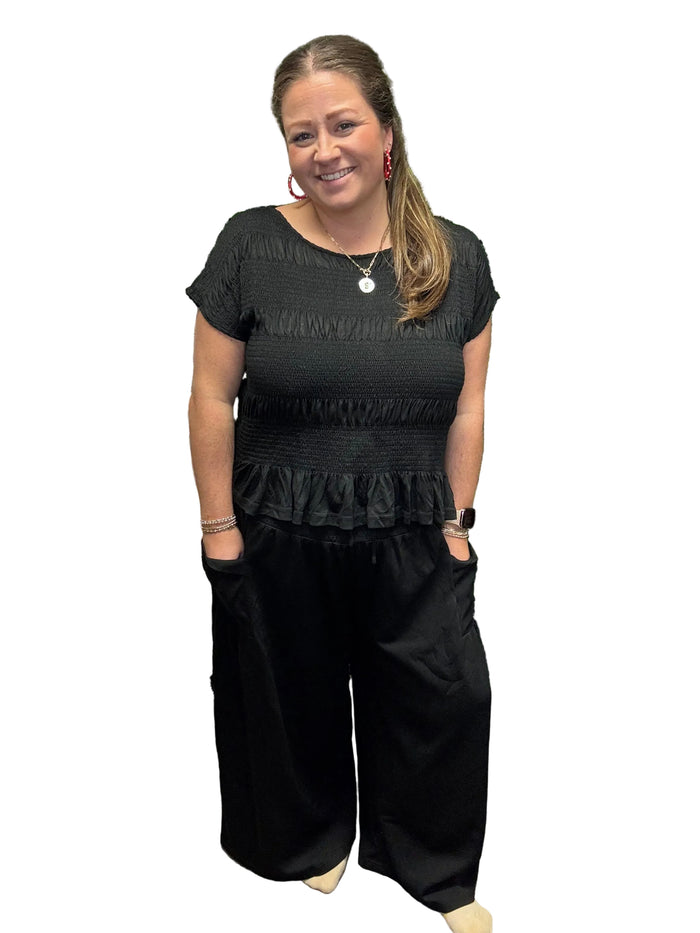 Davi & Dani Solid Color Top and Pants Set