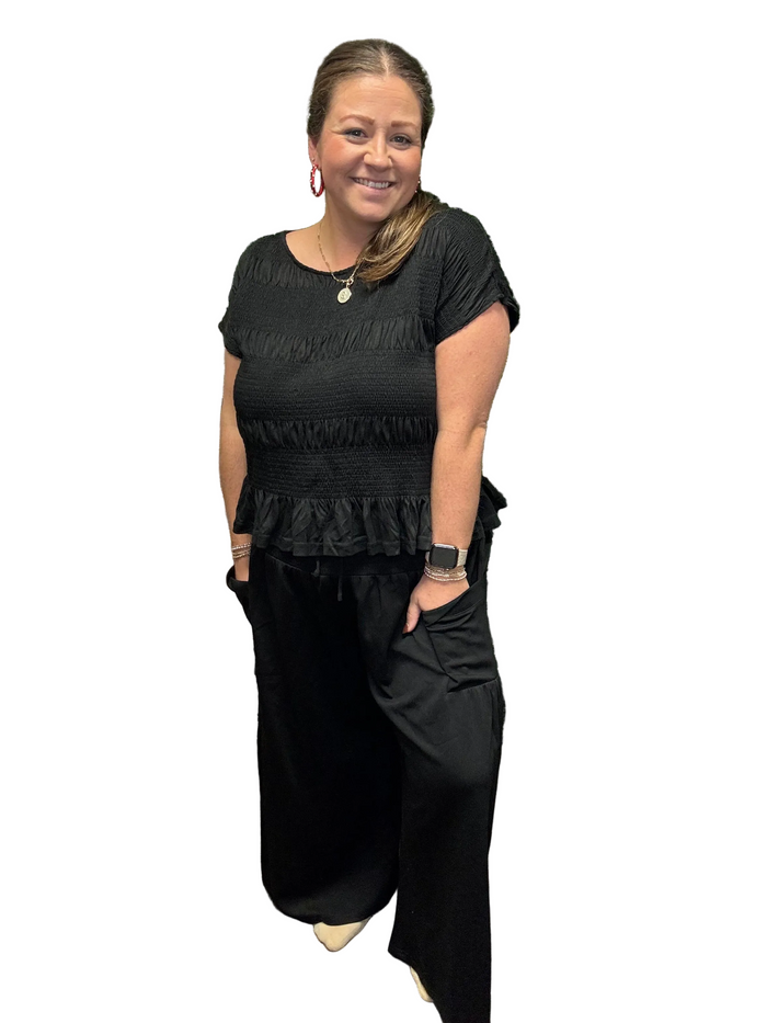 Davi & Dani Solid Color Top and Pants Set