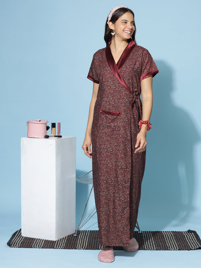 Classy Maroon Viscose Blend Housecoat for Women