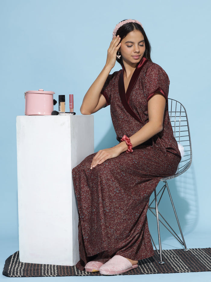 Classy Maroon Viscose Blend Housecoat for Women