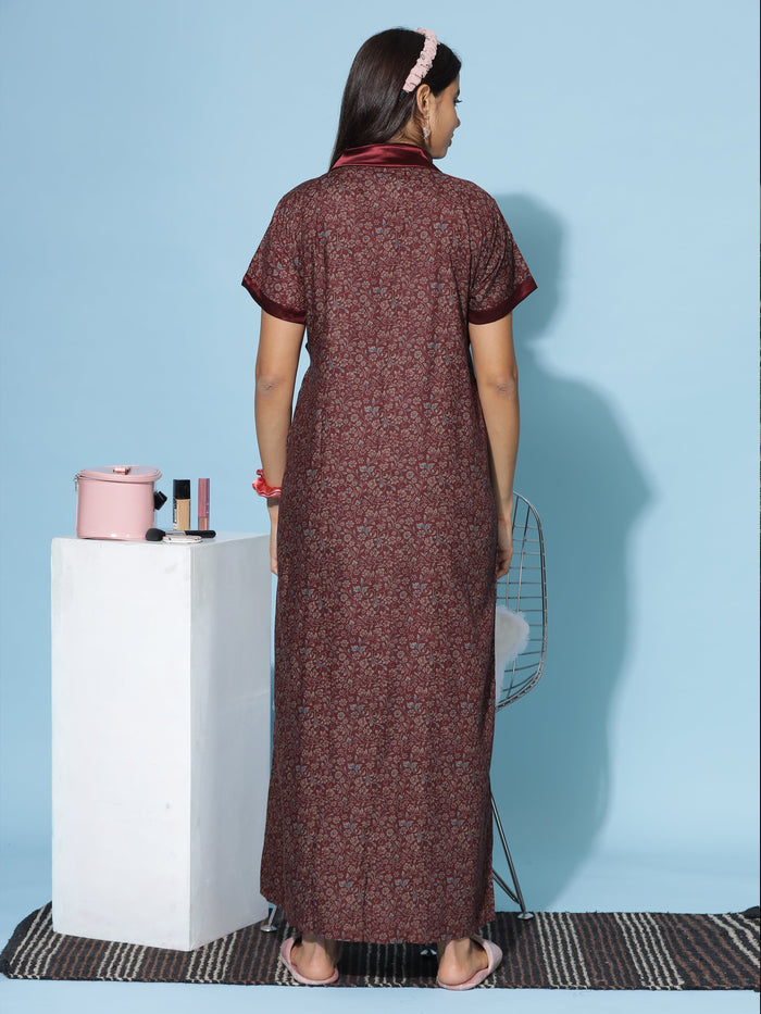 Classy Maroon Viscose Blend Housecoat for Women